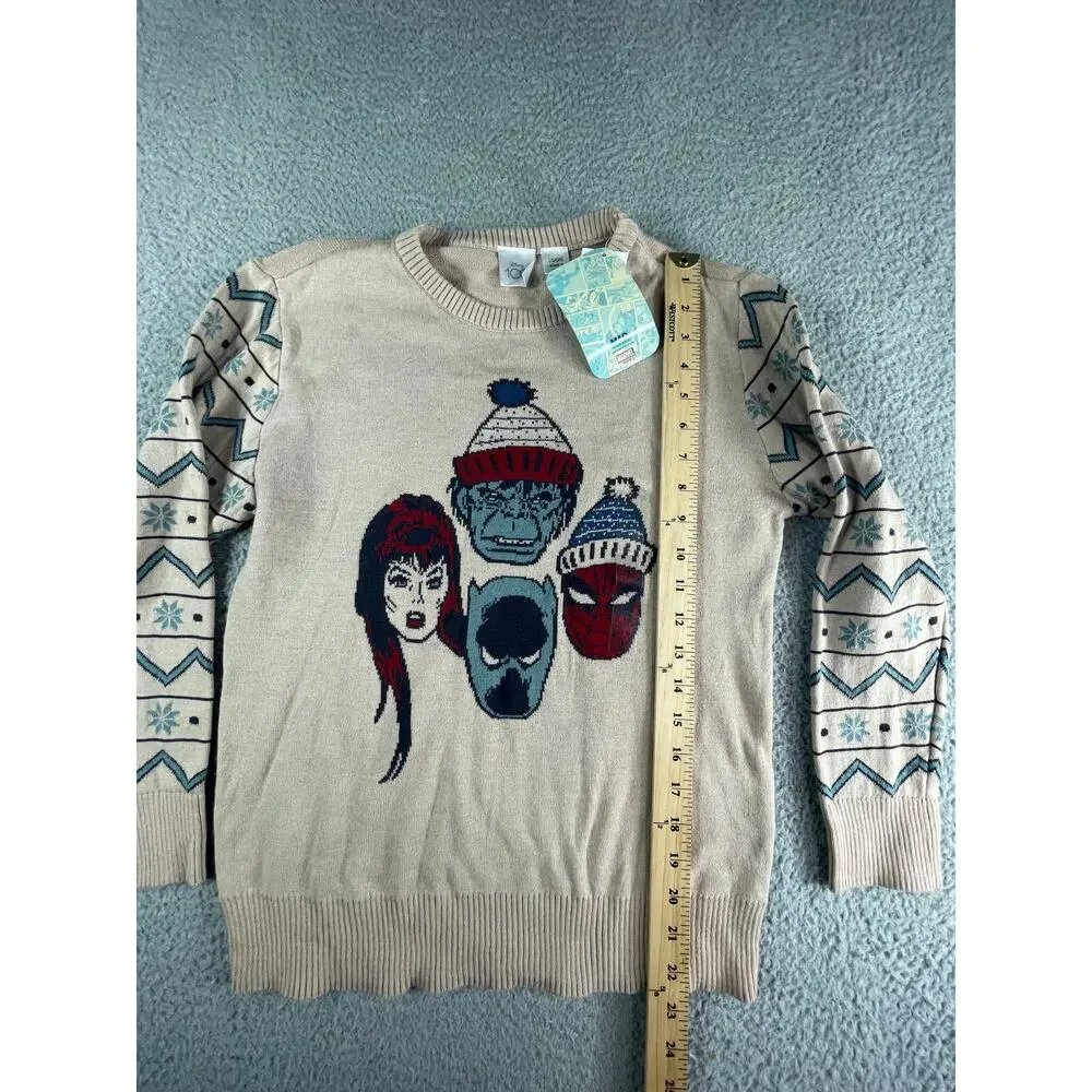 Disney Marvel Sweater Holiday Christmas Pullover Boys Large Brown Youth NWT